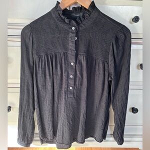 JCrew black long sleeve soft gauze garden top peasant blouse.  Size Small.